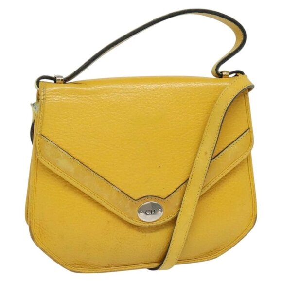 Christian Dior Hand Bag Leather 2way Yellow Gold Auth BA2590 - Picture 1 of 16